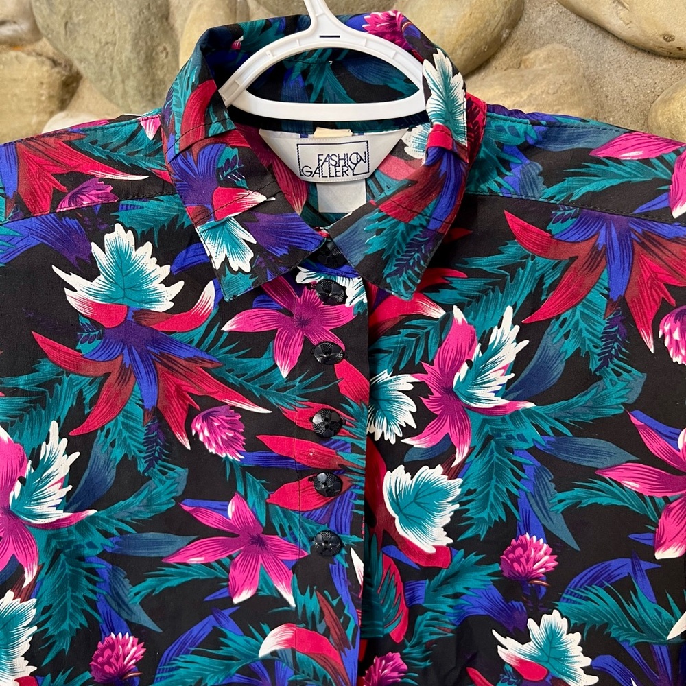 VINTAGE Fashion Gallery Colourful Floral Long Sleeve Blouse